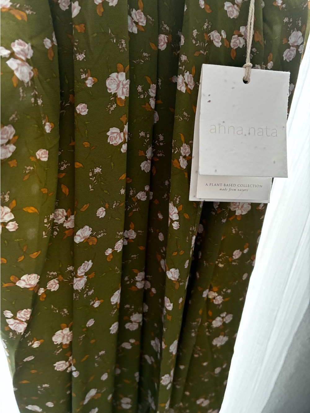 Olive Green Floral Puff-Sleeve Midi Dress